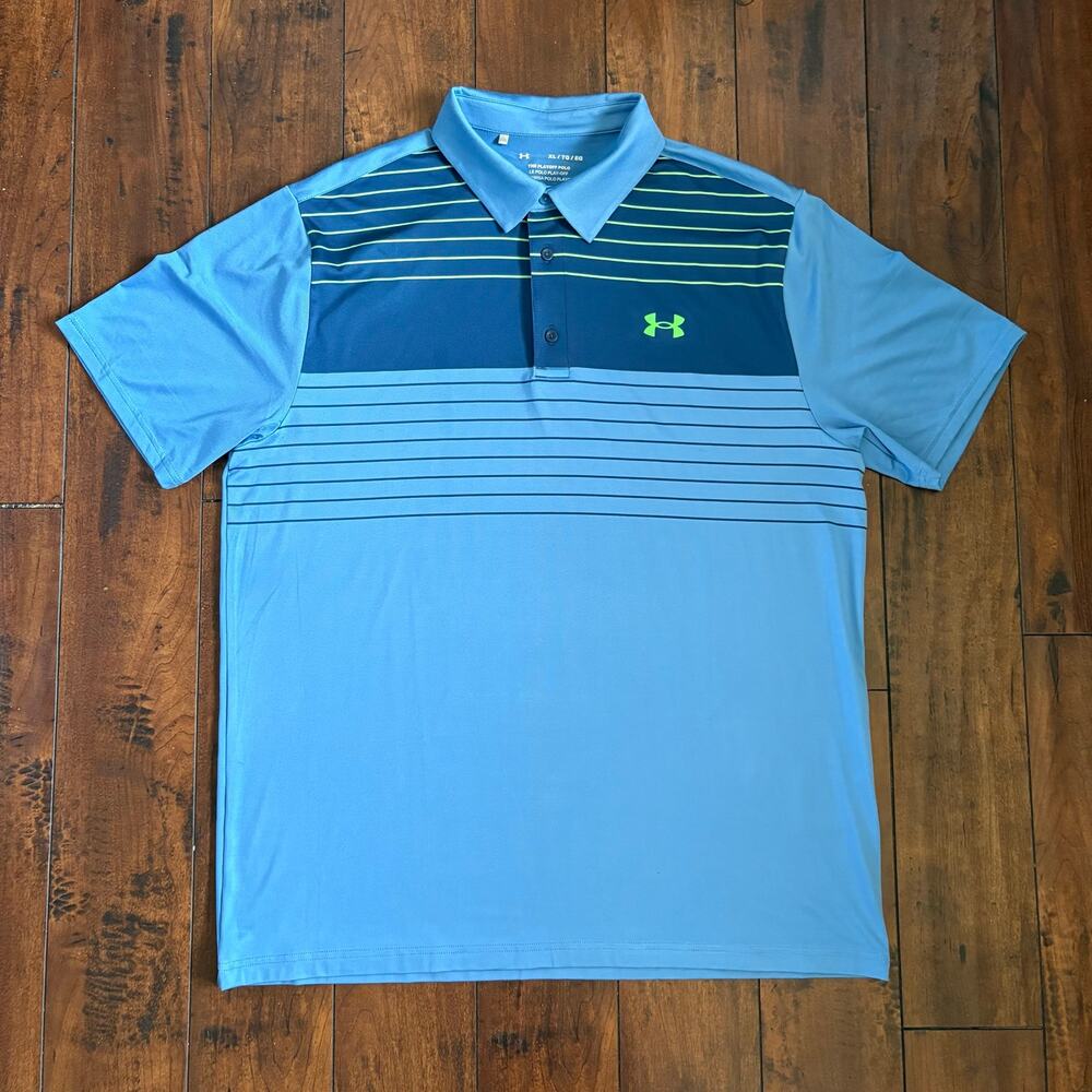 Under Armour The Playoff Polo Mens XL Blue Stripes Performance Golf Stretch